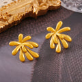 Gold Firework Burst Petal Stud Earrings Polished Metal Finish view 2