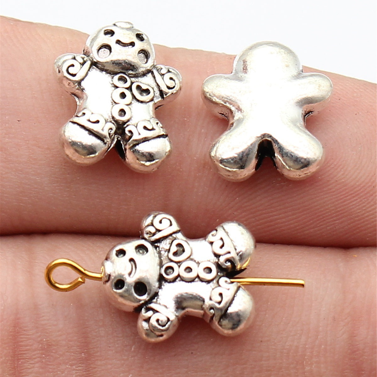 13x12x5mm 2.4g Multicolor Zinc Alloy Double-Sided Gingerbread Man Small Hole Beads for DIY Jewelry