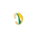 Gold Tone Open Adjustable Ring Yellow Green Enamel Waves view 5