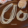 Multi Strand Cream Pearl Necklace Bracelet Cluster Earrings view 4