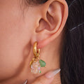 Resin Flower and Strawberry Drop Hoop Earrings with Agate Accents view 4