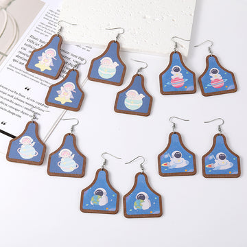 Silver Tone Astronaut Printed Acrylic Hook Earrings in Six Designs