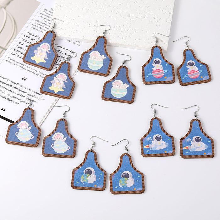 Silver Tone Astronaut Printed Acrylic Hook Earrings in Six Designs