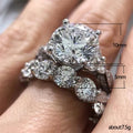 Silver Tone Floral Cluster Two Ring Set with Clear Stones view 2