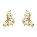 Gold-Tone Ribbon Wrap Dual Rectangle CZ Stud Earrings view 5