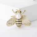 Gold Tone Crystal Bee Brooch With White Pearl Body view 1