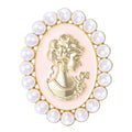 Pearl Frame Cameo Woman Brooch in Pink Black or White Enamel view 3
