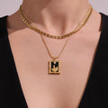 Double Layer Curb Snake Chain Enamel Square Pendant Necklace view 3