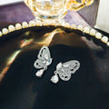 Silver Crystal Butterfly Drop Earrings Teardrop Dangles view 4