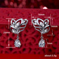 White Gold Openwork Leaf Flower Teardrop CZ Drop Earrings view 4