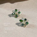 Green Clear Crystal Glass Flower Stud Earrings Pearls view 2