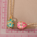 Gold Tone Ornate Egg Pendant Necklaces in Pink and Green view 5