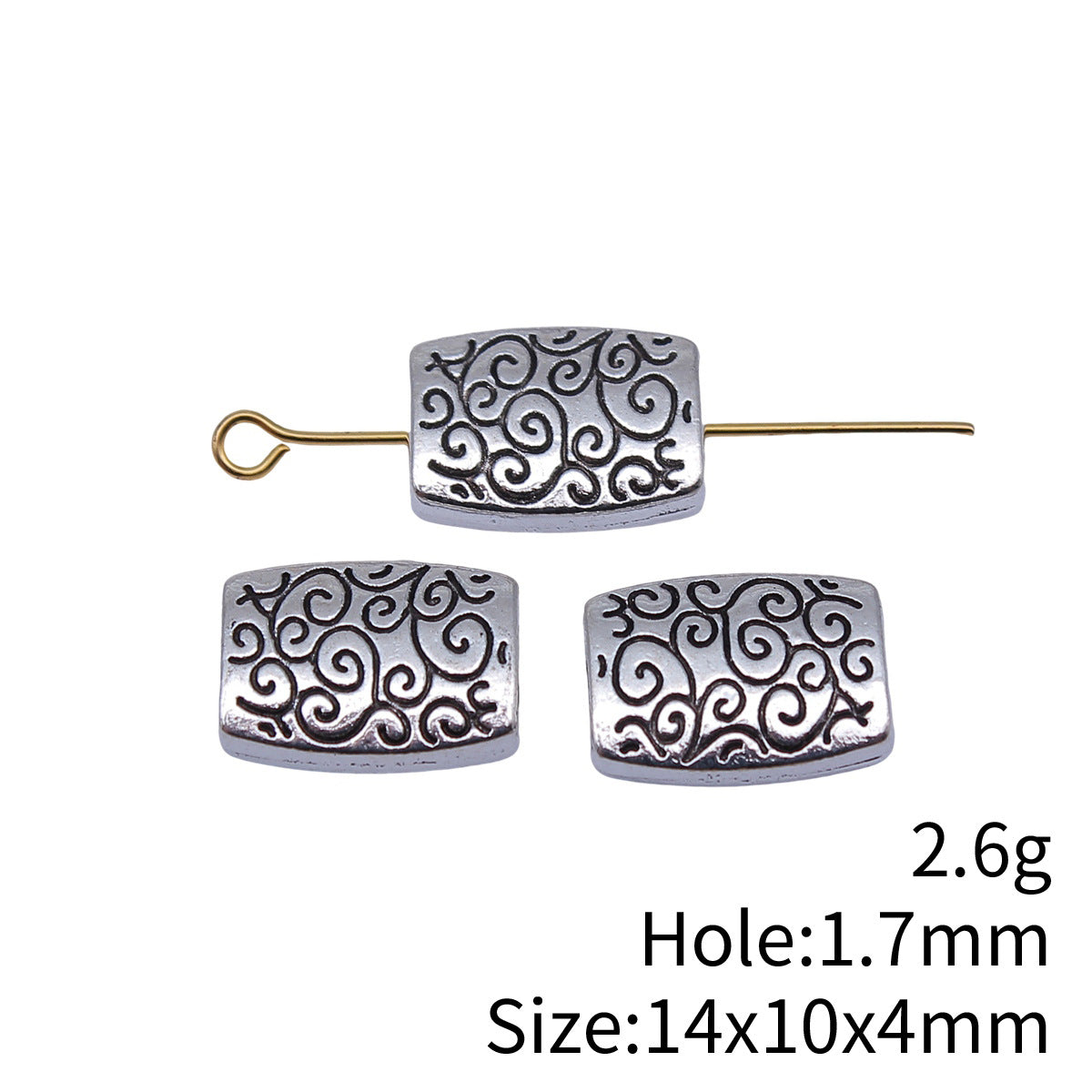 14x10x4mm 2.6g Multicolor Zinc Alloy Double Sided Pattern Rectangle Spacer Beads for DIY Jewelry Making