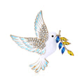 White Enamel Dove Brooch Olive Branch Rhinestone Wings view 2