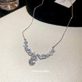 Silver Tone Floral Necklace with Iridescent Crystal Drops view 4
