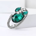 Green and Black Oval Crystal Brooch Curved Rhinestone view 4