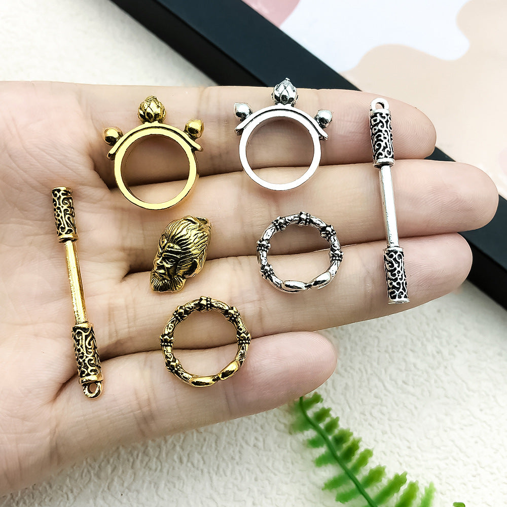 Zinc Alloy Monkey King Staff Ring Hoop Charm Pendant for DIY Bag Keychain Jewelry