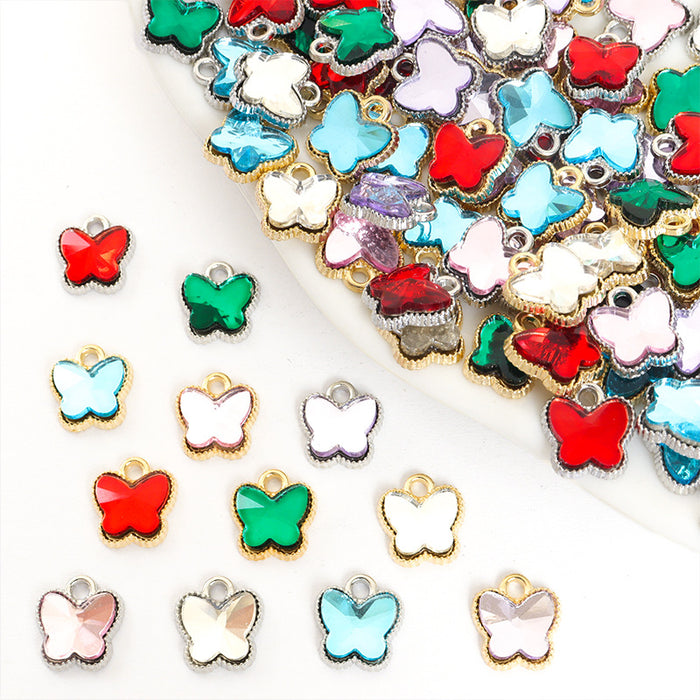 Crystal-Accented Gold Silver Butterfly Glass And Alloy Charms in 12 Styles