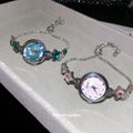 Silver Star Charm Quartz Watch Bracelets Green Pink Dials view 2