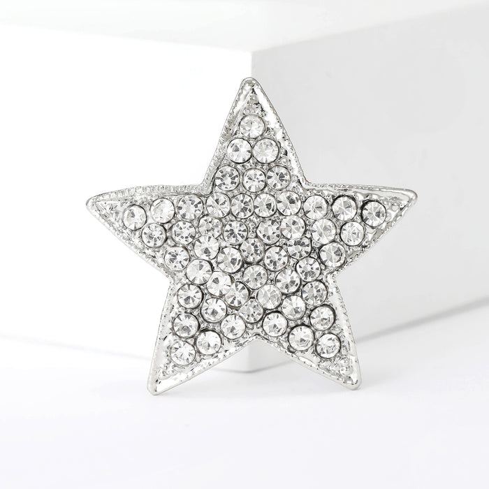 Silver Rhinestone Star Brooch Full Pave Five Point Pin