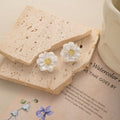 White Layered Camellia Gold Center Statement Stud Earrings view 3