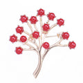Red Bead Tree Brooch in Polished Rose Gold Tone Metal view 6