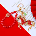 Red Bead Strand Horse Keychains in Four Distinct Motif Options view 3