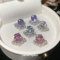 Crystal Flower Pearl Cluster Stud Earrings Fashion Jewelry Accessory view 3
