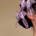 Purple Satin Lace Bow Duckbill Hair Clip One Style view 3