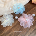 Asymmetric Sheer Flower and Pearl Like Stud Earrings view 2