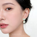 Bow Donut Drop Earrings Enamel Pink Green Yellow Pair view 2