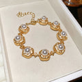Gold Twisted Leaf Pearl Necklace Bracelet Stud Earrings view 7