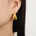 Gold Dual Layer C Hoop Earrings Twisted Smooth Metal Alloy view 3