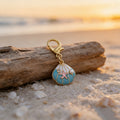 Teal Shell Pink Starfish Enamel Keychain Gold Clasp view 4