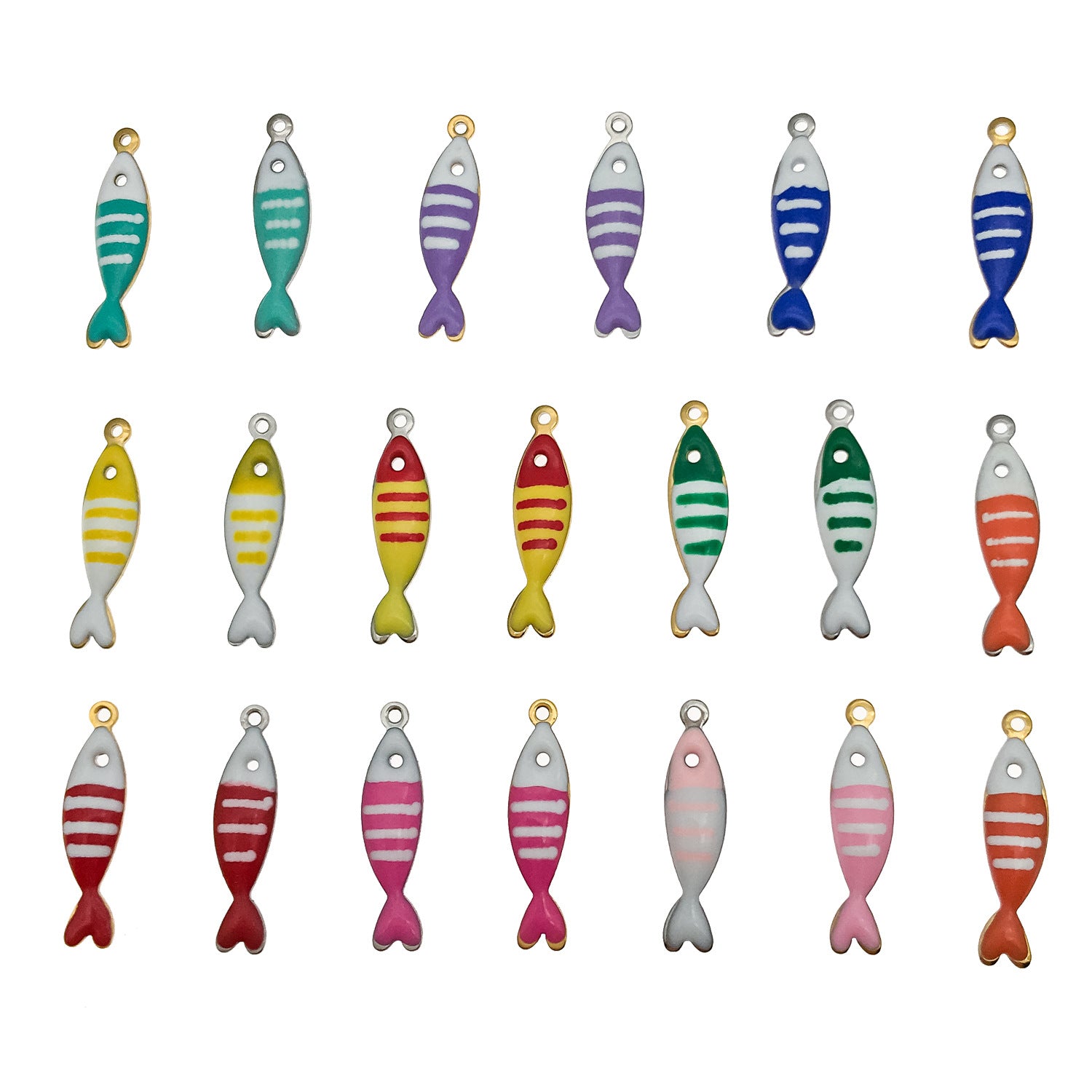 Stainless Steel Enamel Striped Fish Double Sided charm pendant for DIY ocean jewelry making