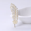 Gold Tone Pave Crystal Feather Brooch Clear Rhinestone Pin view 6