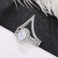 Silver Tone Oval Crystal Chevron Ring Set Statement Jewelry view 3
