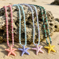 Four Color Round Bead Necklaces With Gold Tone Starfish Pendants view 3