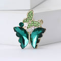 Double Butterfly Crystal Brooch in Purple and Green view 3