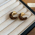 Velvet C Hoop Stud Earrings in Black Leopard and Burgundy view 7
