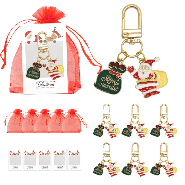 Gold Enamel Santa Gift Bag Merry Christmas Keychain