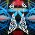 Silver Tone Long Geometric Open Triangle Crystal Drop Earrings view 4
