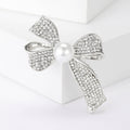 Pearl Bow Brooch in Gold or Silver Tone With Crystal Ribbons view 6