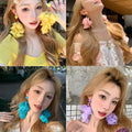 Layered Fabric Petal Statement Earrings In Three Colors view 1