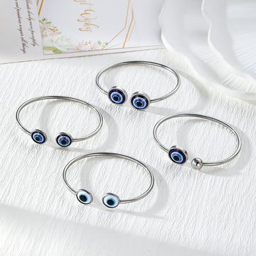 Silver Tone Blue Evil Eye Open Cuff Bracelets in Four Designs
