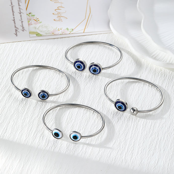 Silver Tone Blue Evil Eye Open Cuff Bracelets in Four Designs
