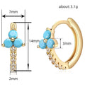 Gold Tone Blue Flower Charm Small Hoop Earrings Jewelry view 4