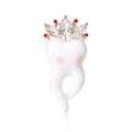 White Tooth Brooch with Crystal Crown and Gold Tone Back view 5