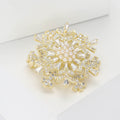 Gold Silver Snowflake Brooch Pearl Center Clear Stones view 3