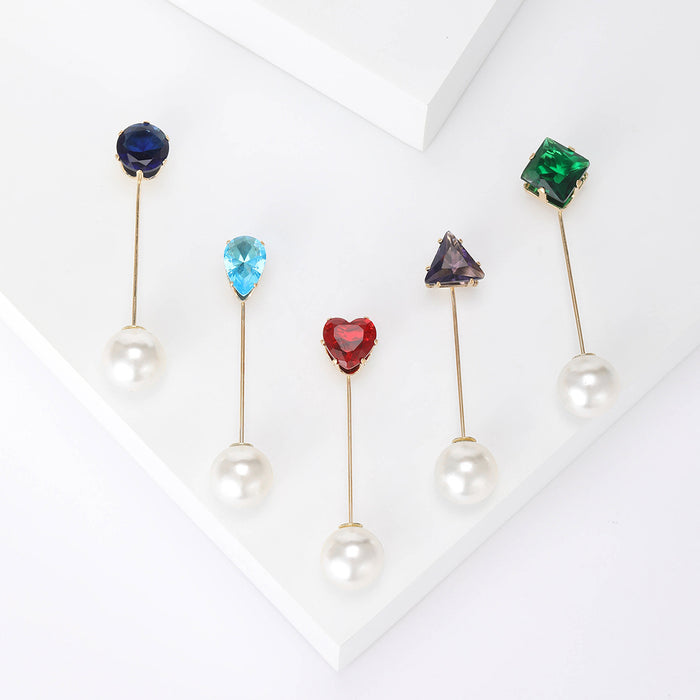 Gem And Pearl Bar Pin Brooch Set Decorative Lapel Pin